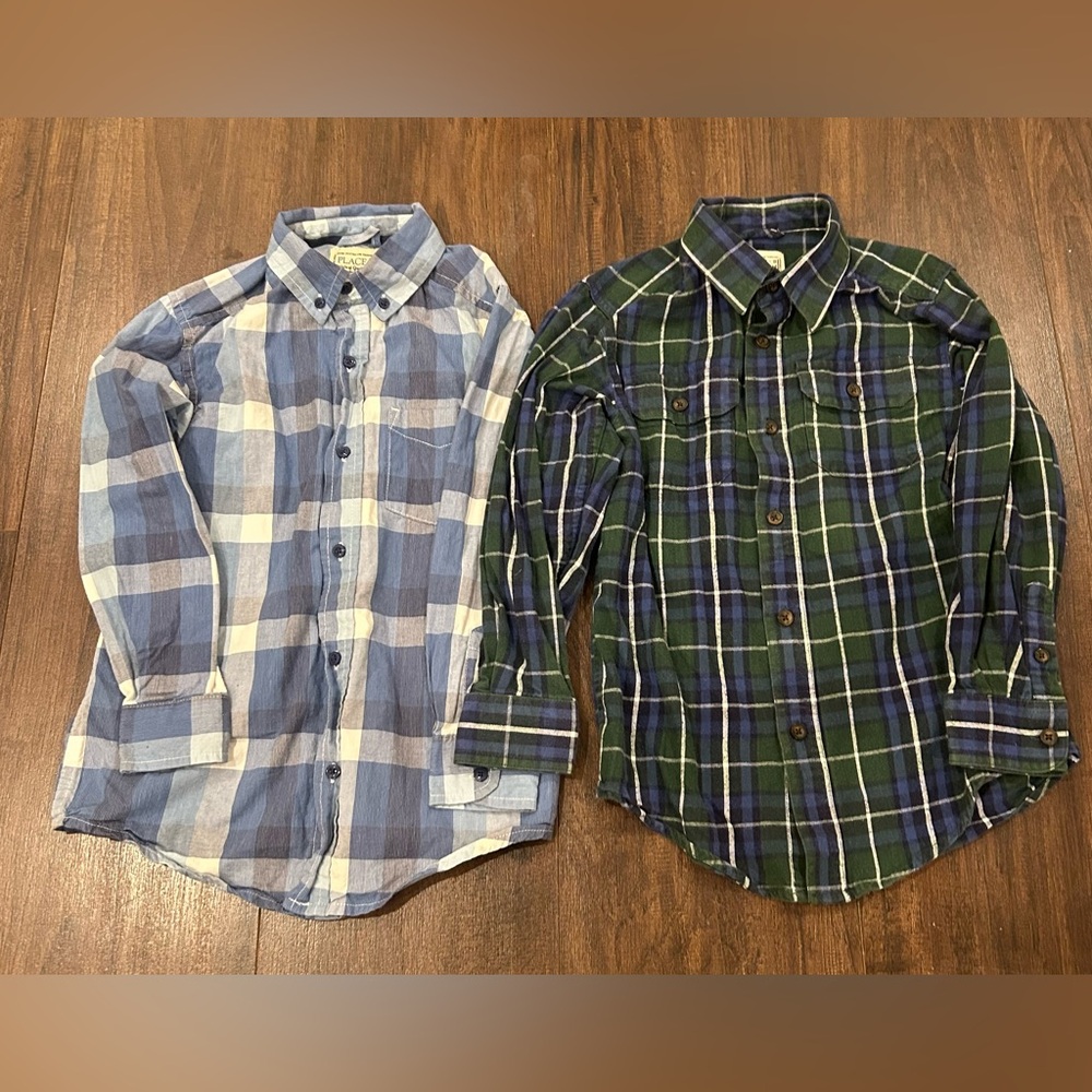 The Children's Place Lot of 2 -Sz Small 5-6 Long Sleeve Plaid Button Down Shirts